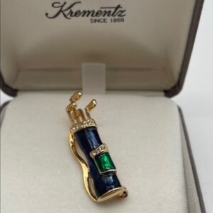Krementz Blue Green Enamel Golf Bag Brooch
